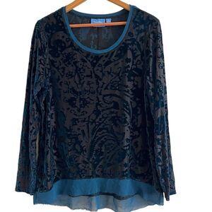 Simply Vera Wang Burnout Velvet Top Sz XL Teal Black Whimsigoth Fairy Grunge